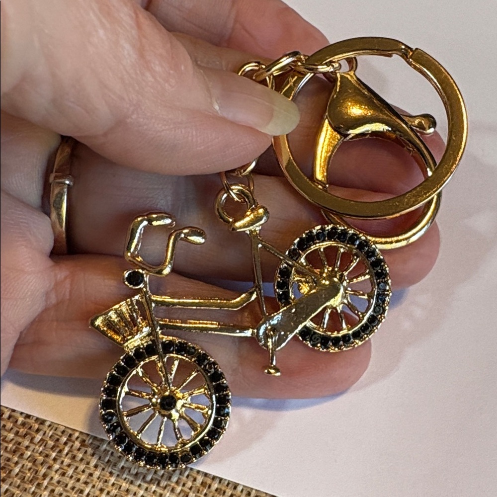 Gold Bicycle Keychain with Rhinestones - Picture 4 of 5